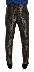 Dolce & Gabbana Silver Gold Jacquard Men Trouser Dress Pants - Zeiniez