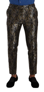 Dolce & Gabbana Silver Gold Jacquard Men Trouser Dress Pants - Zeiniez