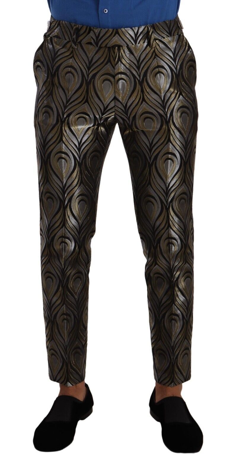 Dolce & Gabbana Silver Gold Jacquard Men Trouser Dress Pants - Zeiniez