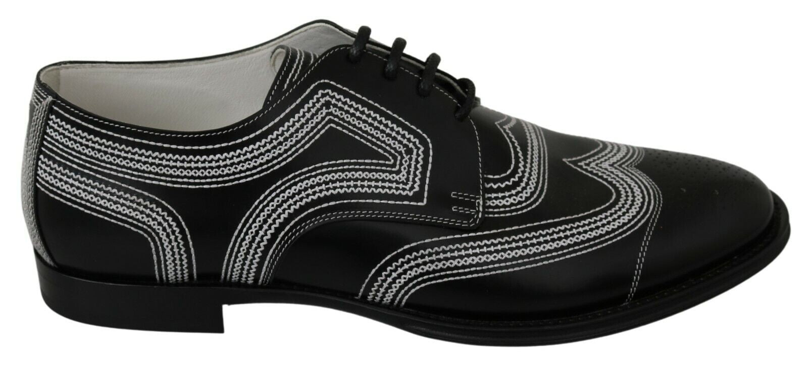 Dolce & Gabbana Black Leather Derby Formal White Lace Shoes - Zeiniez