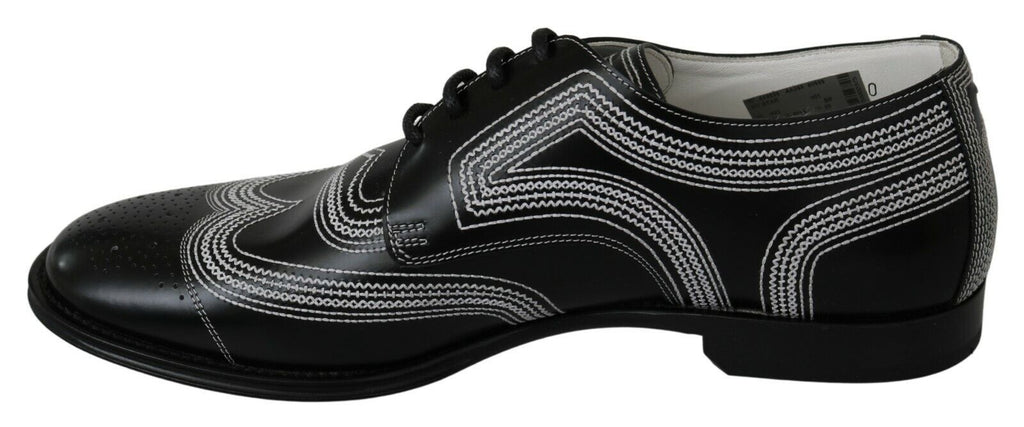 Dolce & Gabbana Black Leather Derby Formal White Lace Shoes - Zeiniez