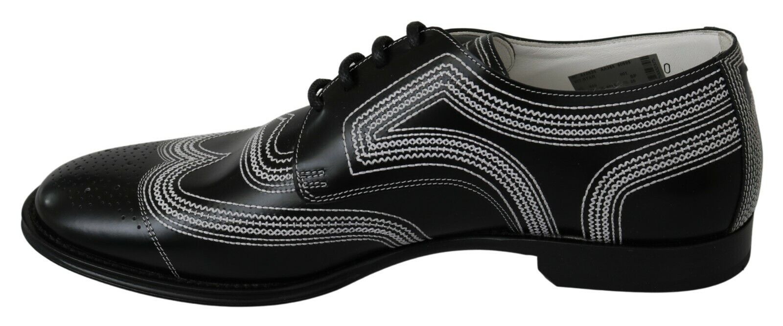 Dolce & Gabbana Black Leather Derby Formal White Lace Shoes - Zeiniez