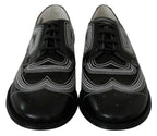 Dolce & Gabbana Black Leather Derby Formal White Lace Shoes - Zeiniez