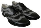Dolce & Gabbana Black Leather Derby Formal White Lace Shoes - Zeiniez