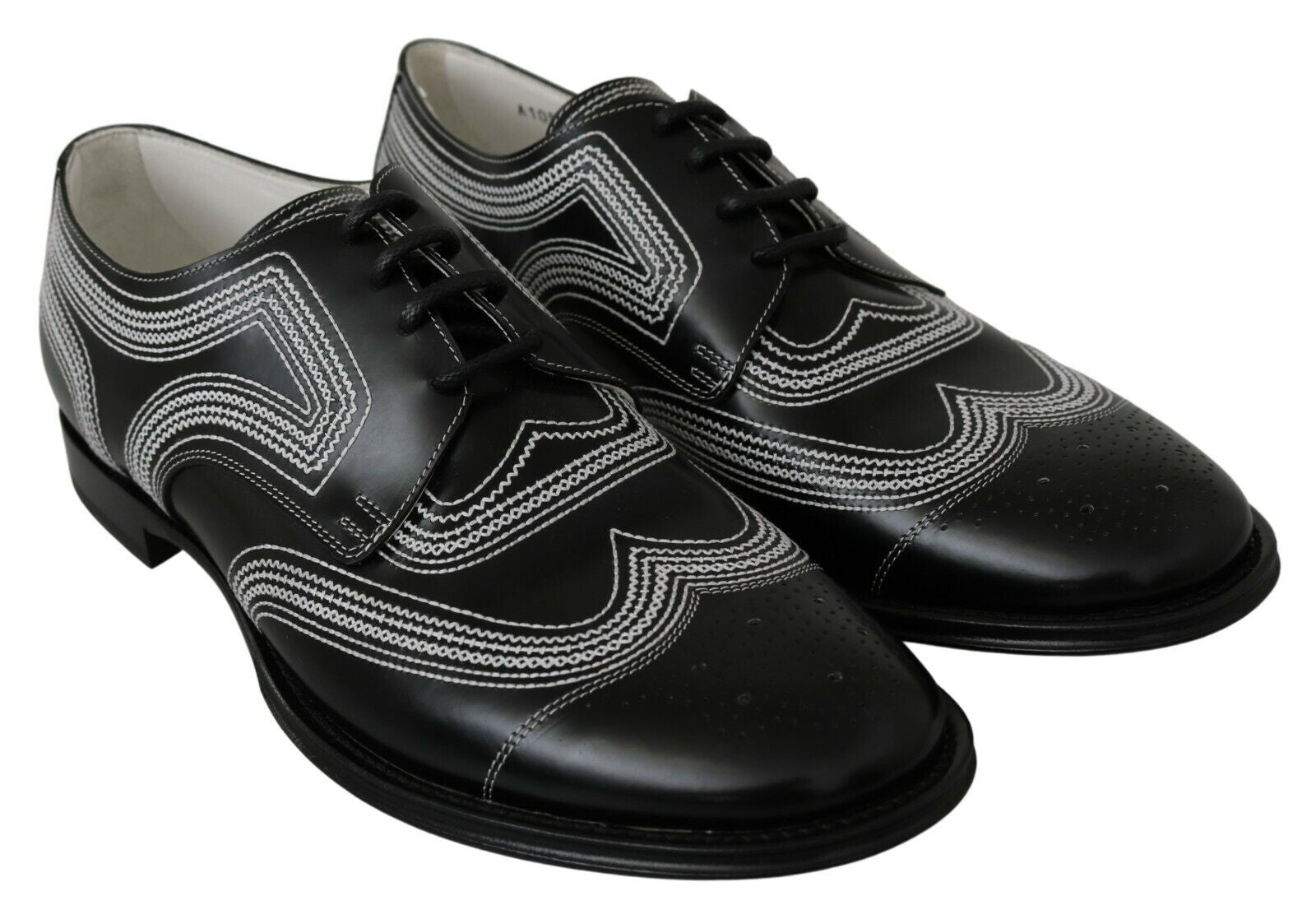 Dolce & Gabbana Black Leather Derby Formal White Lace Shoes - Zeiniez