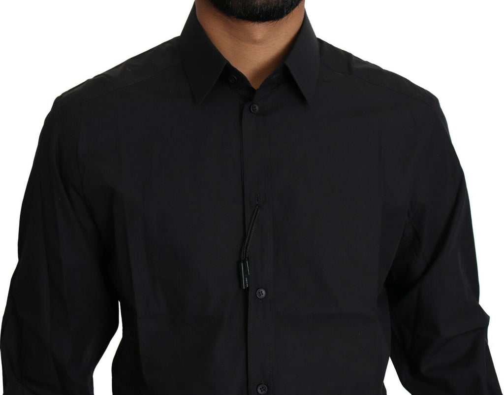 Dolce & Gabbana Black Cotton Formal Dress Men Top Shirt - Zeiniez