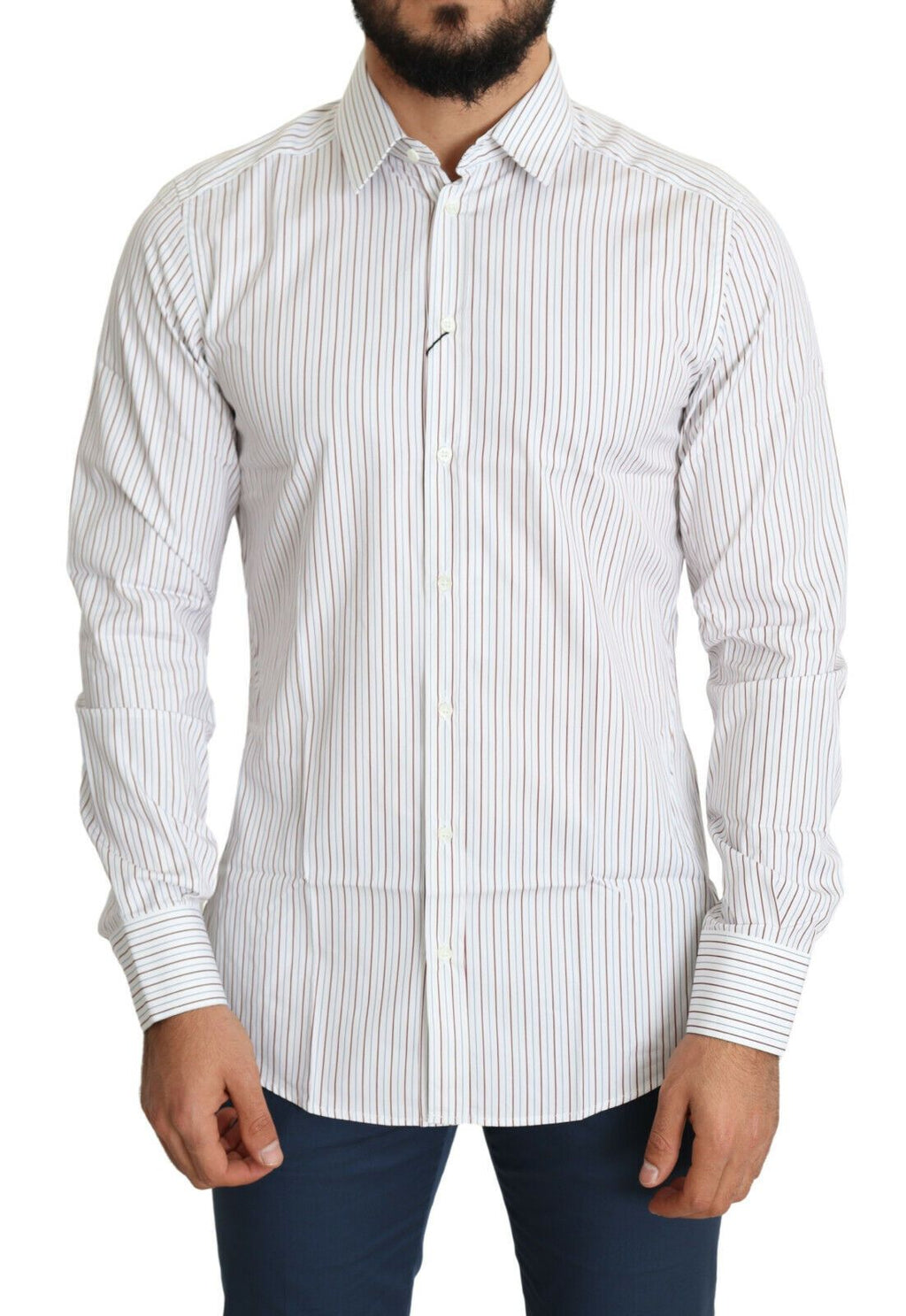 Dolce & Gabbana White Striped Formal MARTINI Shirt - Zeiniez