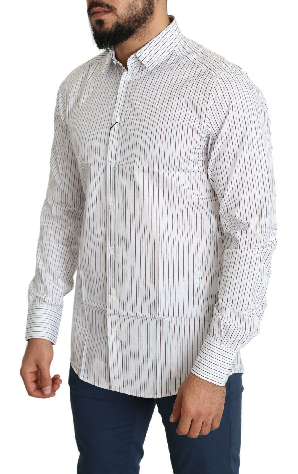 Dolce & Gabbana White Striped Formal MARTINI Shirt - Zeiniez