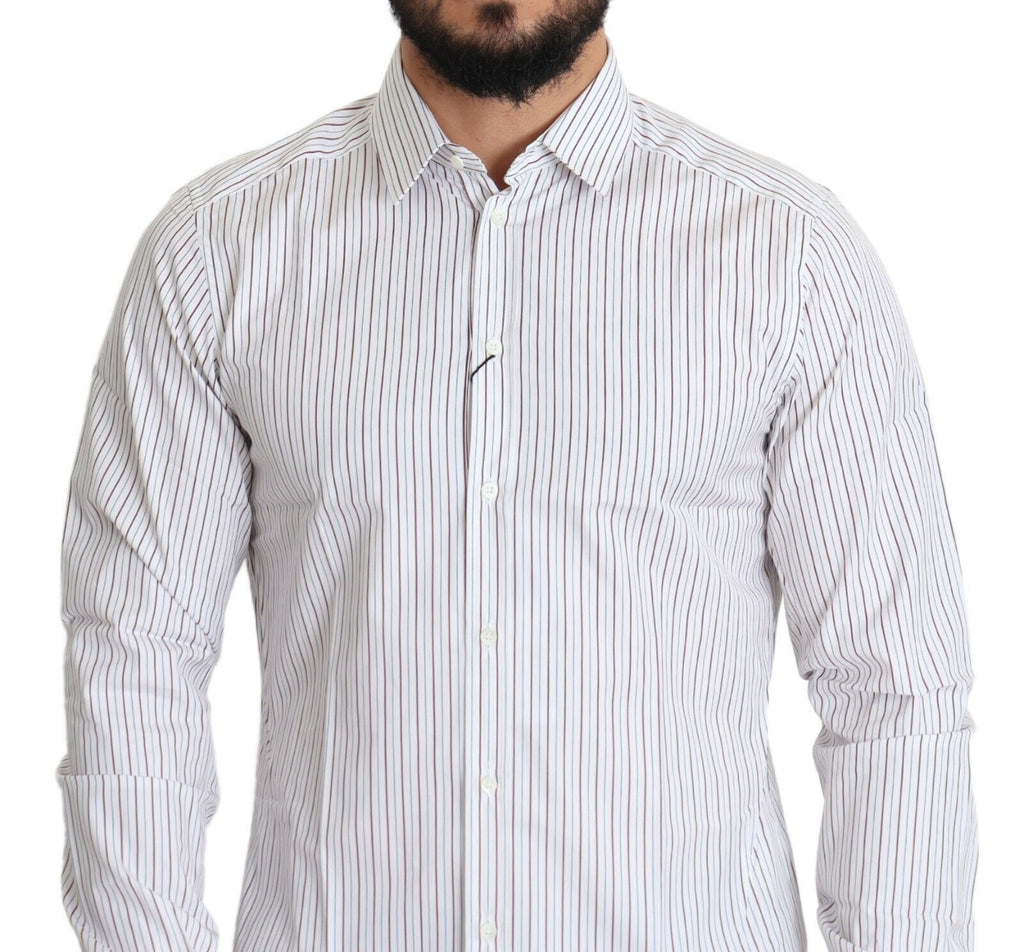 Dolce & Gabbana White Striped Formal MARTINI Shirt - Zeiniez