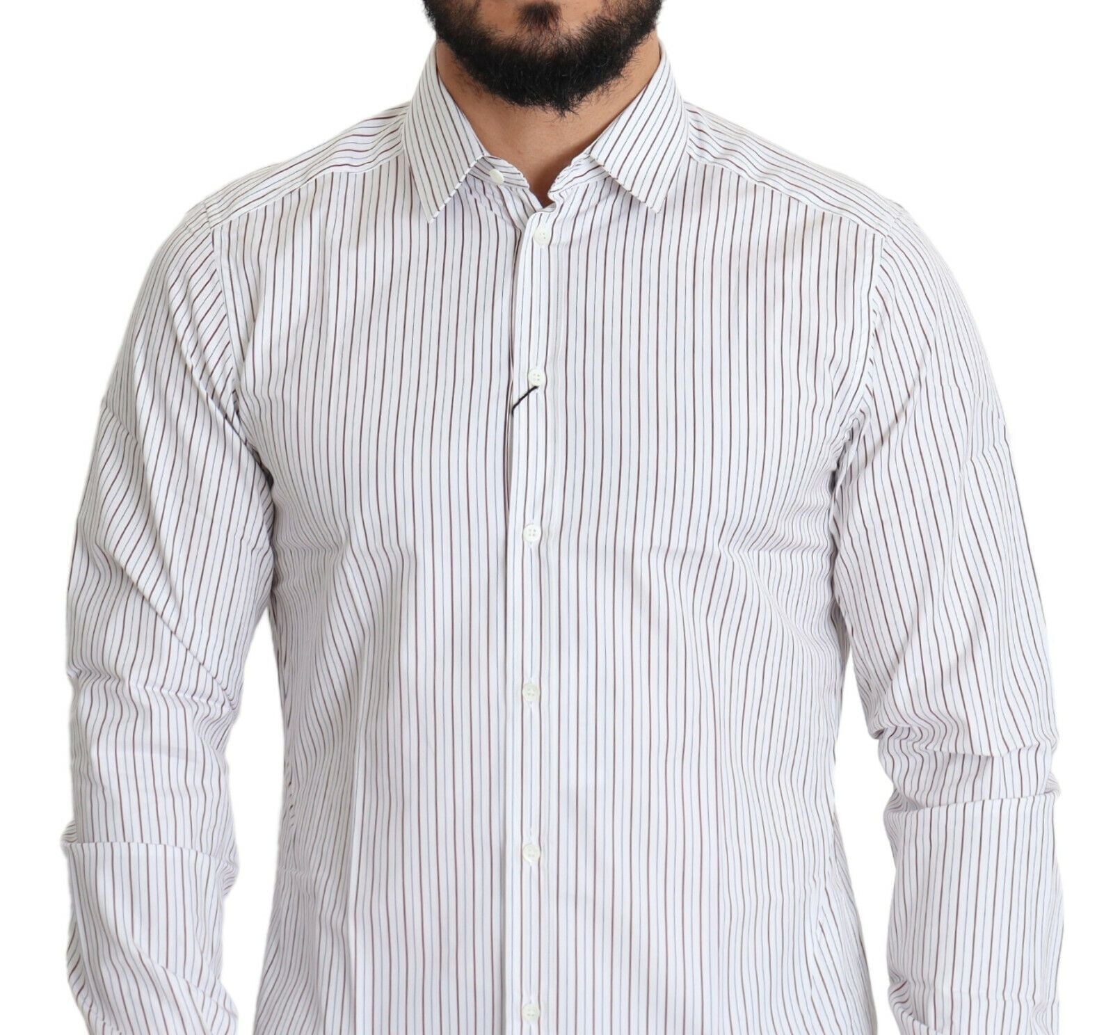 Dolce & Gabbana White Striped Formal MARTINI Shirt - Zeiniez
