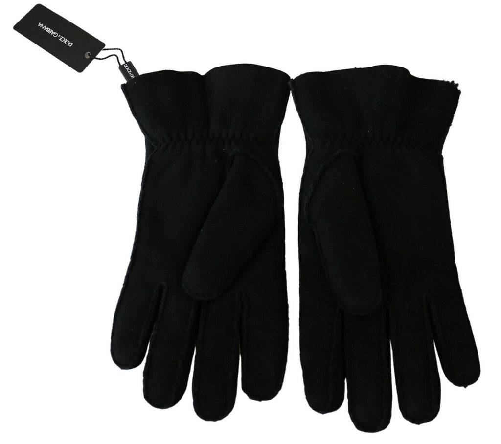 Dolce & Gabbana Black Leather Motorcycle Biker Mitten Gloves - Zeiniez