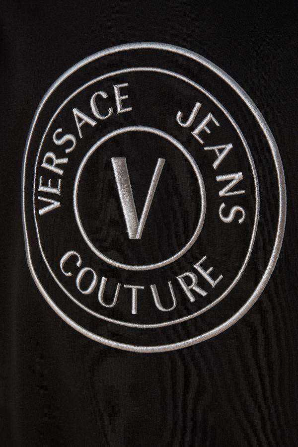 Versace Jeans Black Cotton Logo Details Hooded Sweatshirt - Zeiniez