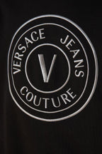 Versace Jeans Black Cotton Logo Details Hooded Sweatshirt - Zeiniez