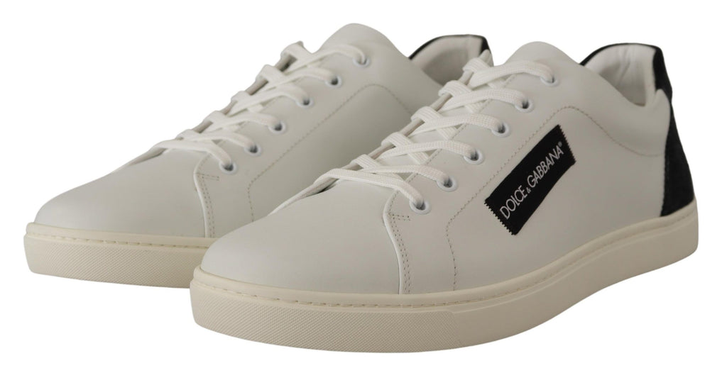Dolce & Gabbana White Black Leather Low Shoes Sneakers - Zeiniez