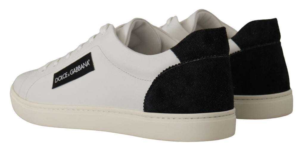 Dolce & Gabbana White Black Leather Low Shoes Sneakers - Zeiniez