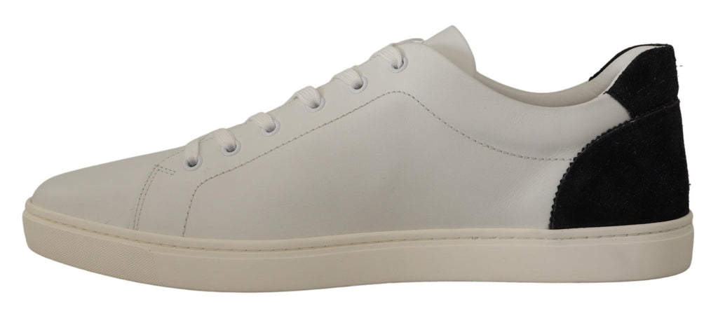 Dolce & Gabbana White Black Leather Low Shoes Sneakers - Zeiniez