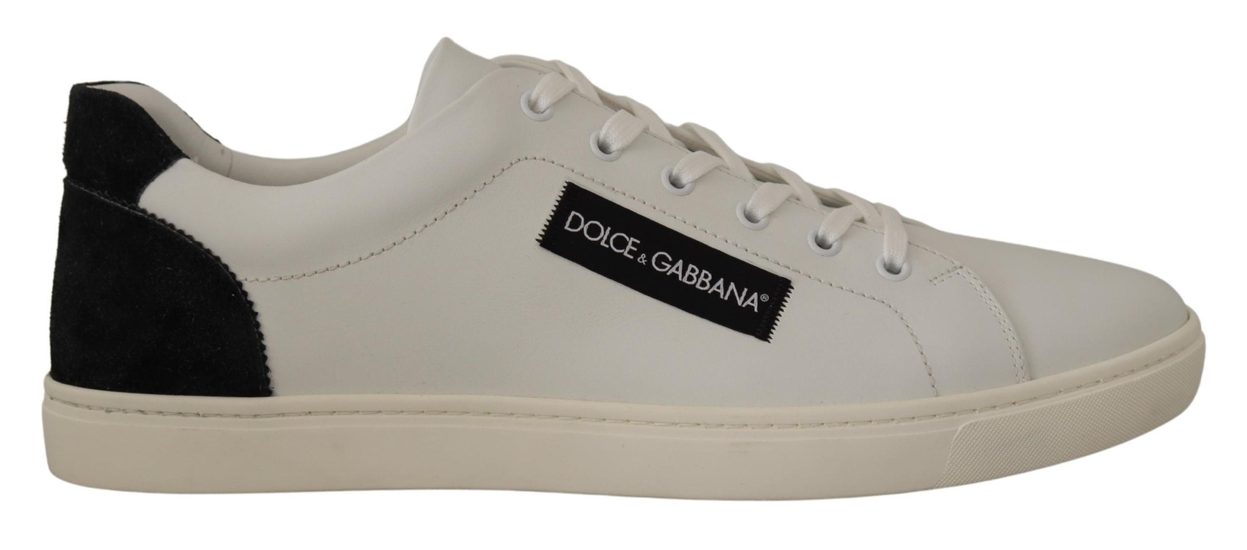 Dolce & Gabbana White Black Leather Low Shoes Sneakers - Zeiniez