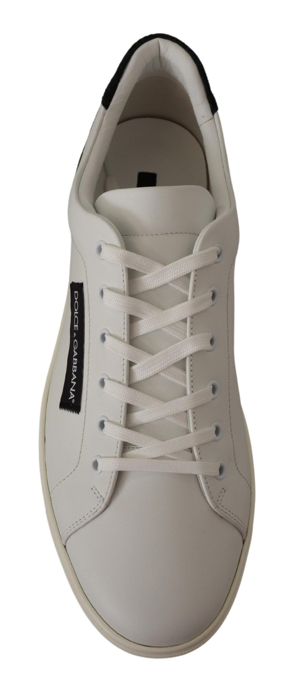 Dolce & Gabbana White Black Leather Low Shoes Sneakers - Zeiniez
