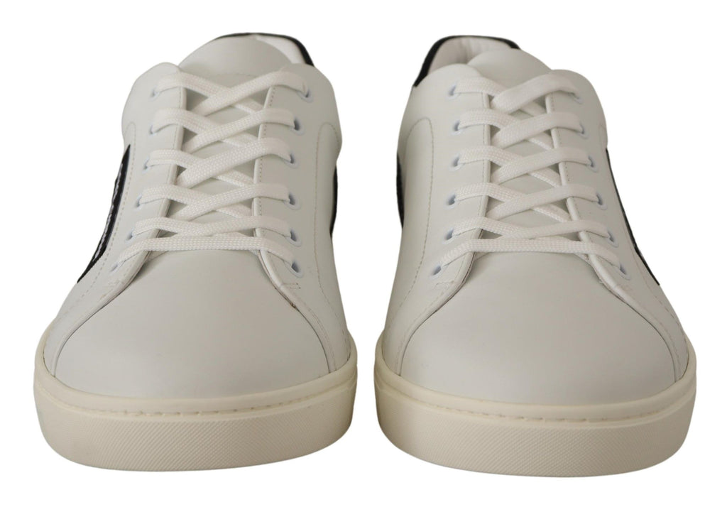 Dolce & Gabbana White Black Leather Low Shoes Sneakers - Zeiniez