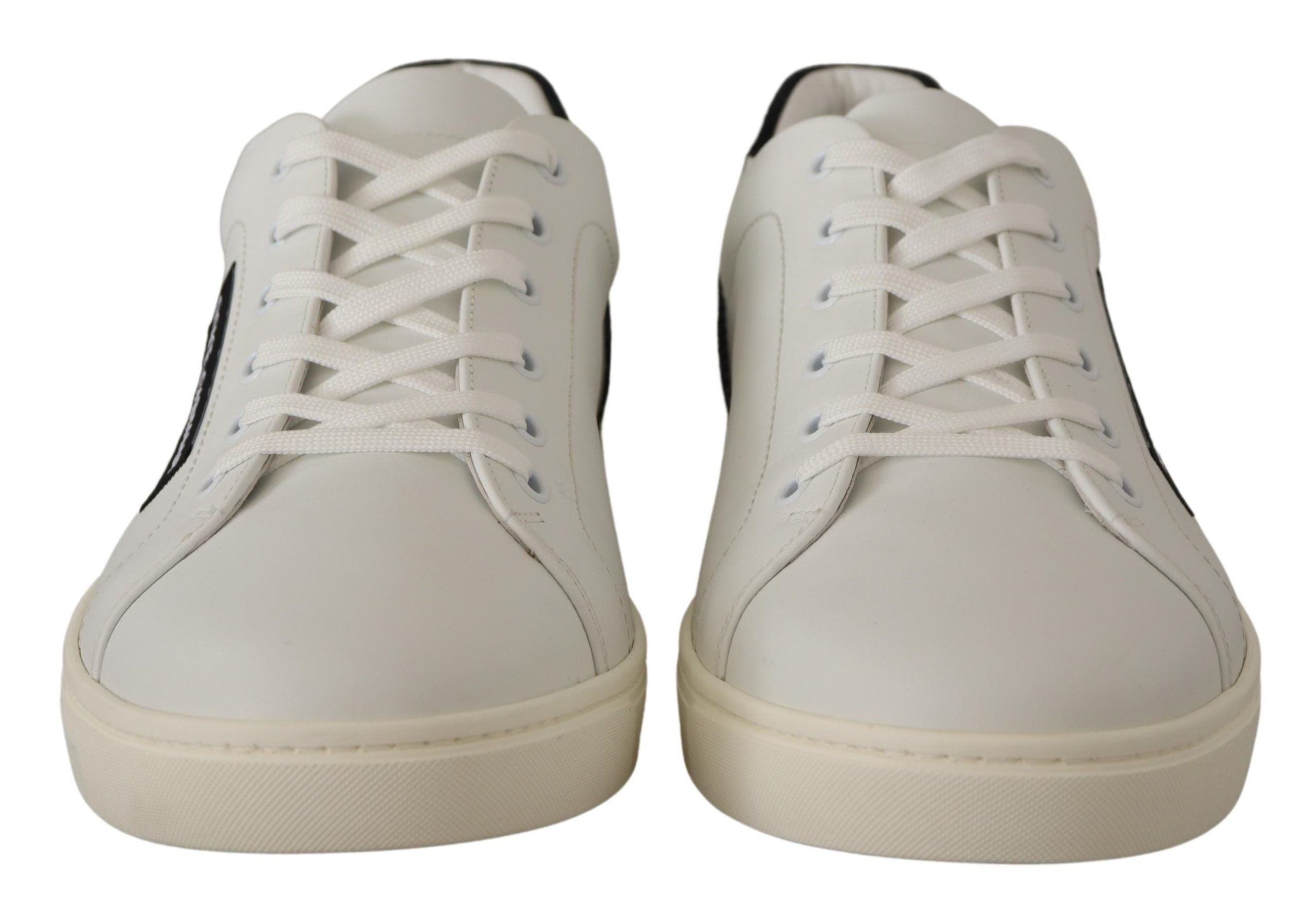 Dolce & Gabbana White Black Leather Low Shoes Sneakers - Zeiniez