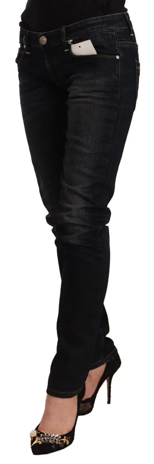 Acht Black Washed Cotton Low Waist Slim Fit Denim Jeans - Zeiniez