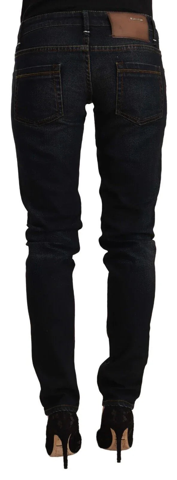 Acht Black Washed Cotton Low Waist Slim Fit Denim Jeans - Zeiniez