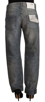 Acht Gray Washed Mid Waist Straight Denim Folded Hem Jeans - Zeiniez