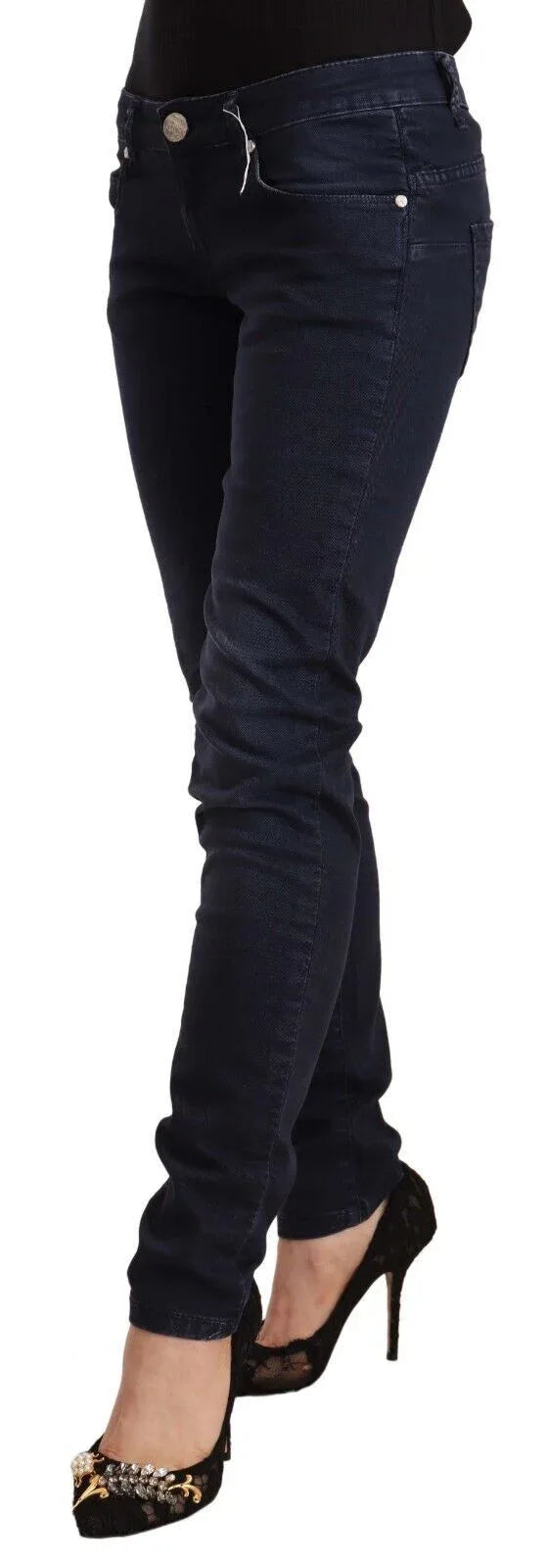 Acht Blue Washed Cotton Low Waist Slim Fit Denim Jeans - Zeiniez