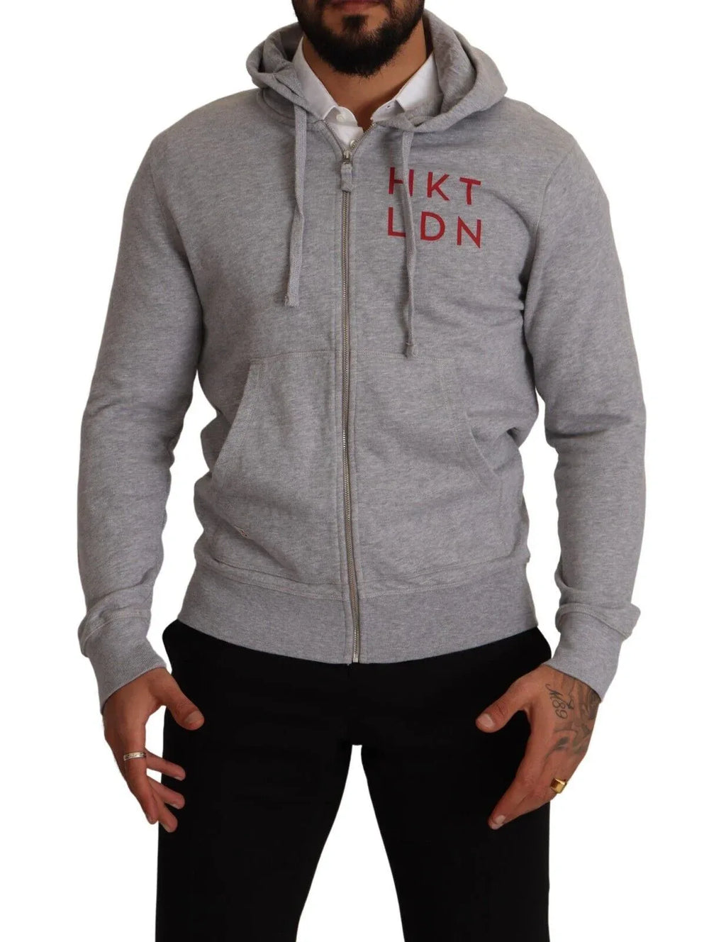 Hackett Gray Full Zip Hooded Cotton Sweatshirt Sweater - Zeiniez