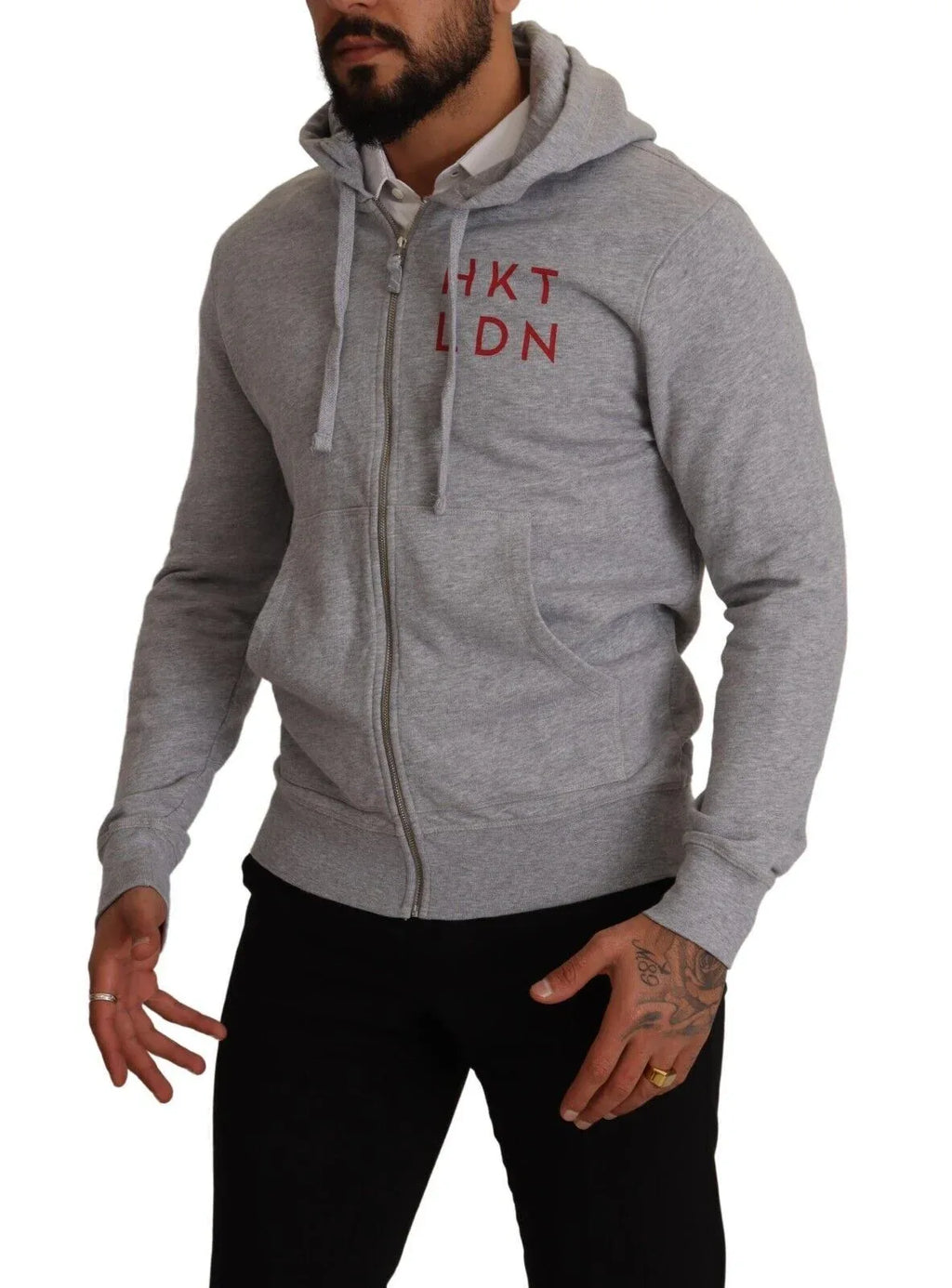 Hackett Gray Full Zip Hooded Cotton Sweatshirt Sweater - Zeiniez