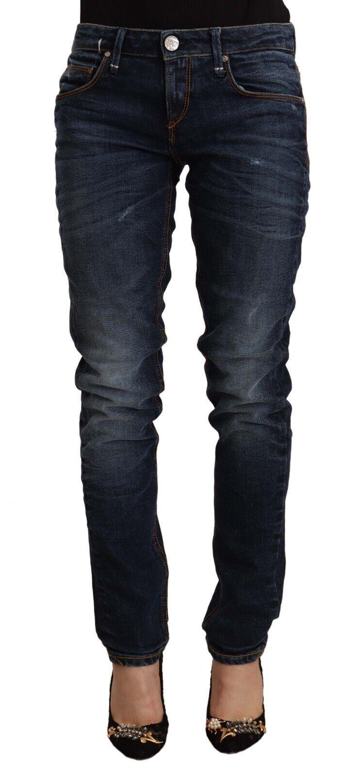 Acht Blue Washed Cotton Mid Waist Skinny Denim Jeans - Zeiniez