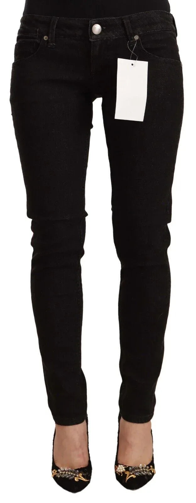 Acht Black Cotton Low Waist Skinny Denim Jeans - Zeiniez