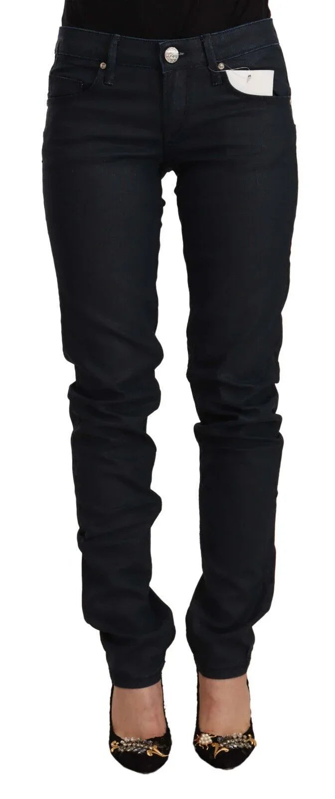 Acht Black Cotton Low Waist Slim Fit Denim Jeans - Zeiniez
