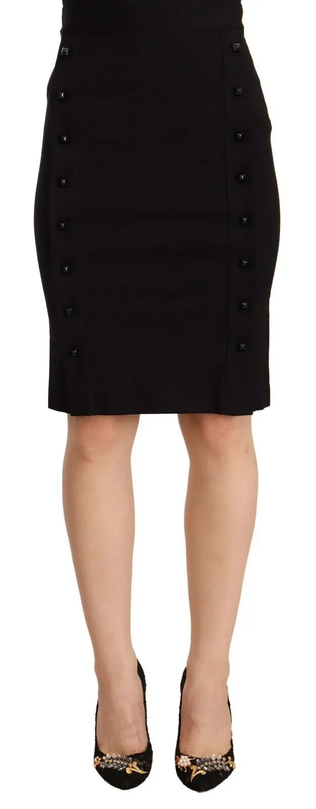 GF Ferre Black High Waist Viscose Knee Length Pencil Cut Skirt - Zeiniez
