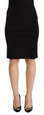 GF Ferre Black High Waist Viscose Knee Length Pencil Cut Skirt - Zeiniez