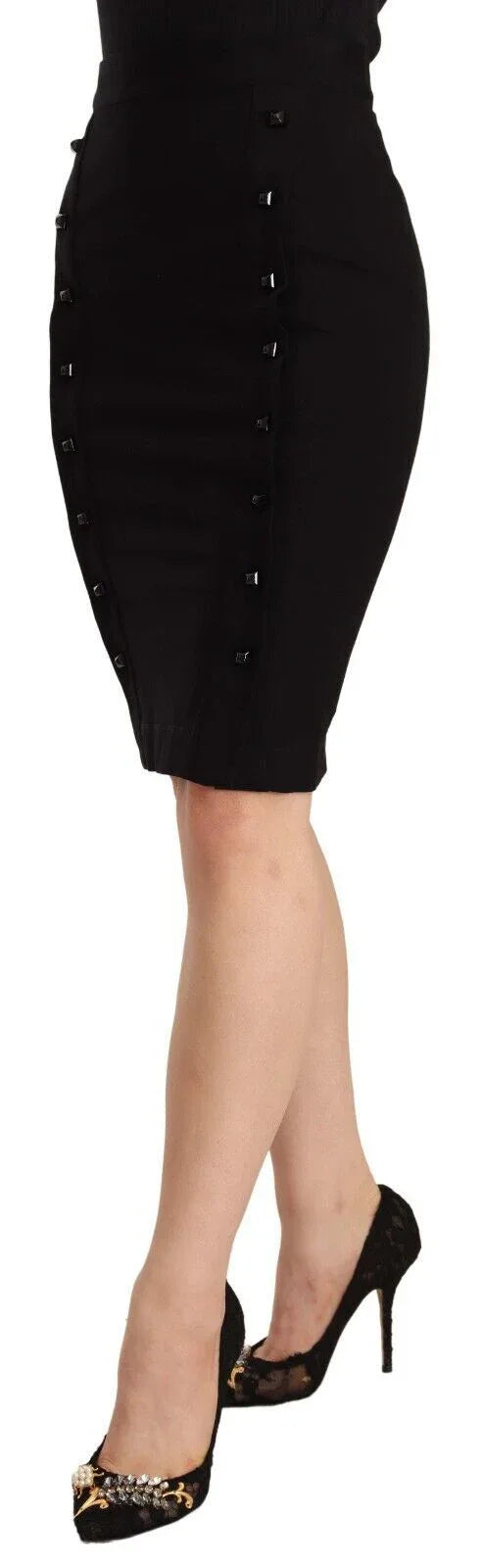 GF Ferre Black High Waist Viscose Knee Length Pencil Cut Skirt - Zeiniez