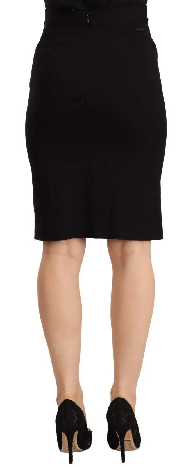 GF Ferre Black High Waist Viscose Knee Length Pencil Cut Skirt - Zeiniez