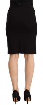 GF Ferre Black High Waist Viscose Knee Length Pencil Cut Skirt - Zeiniez