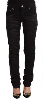 Just Cavalli Black Mid Waist Embellished Skinny Jeans - Zeiniez