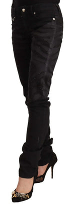 Just Cavalli Black Mid Waist Embellished Skinny Jeans - Zeiniez