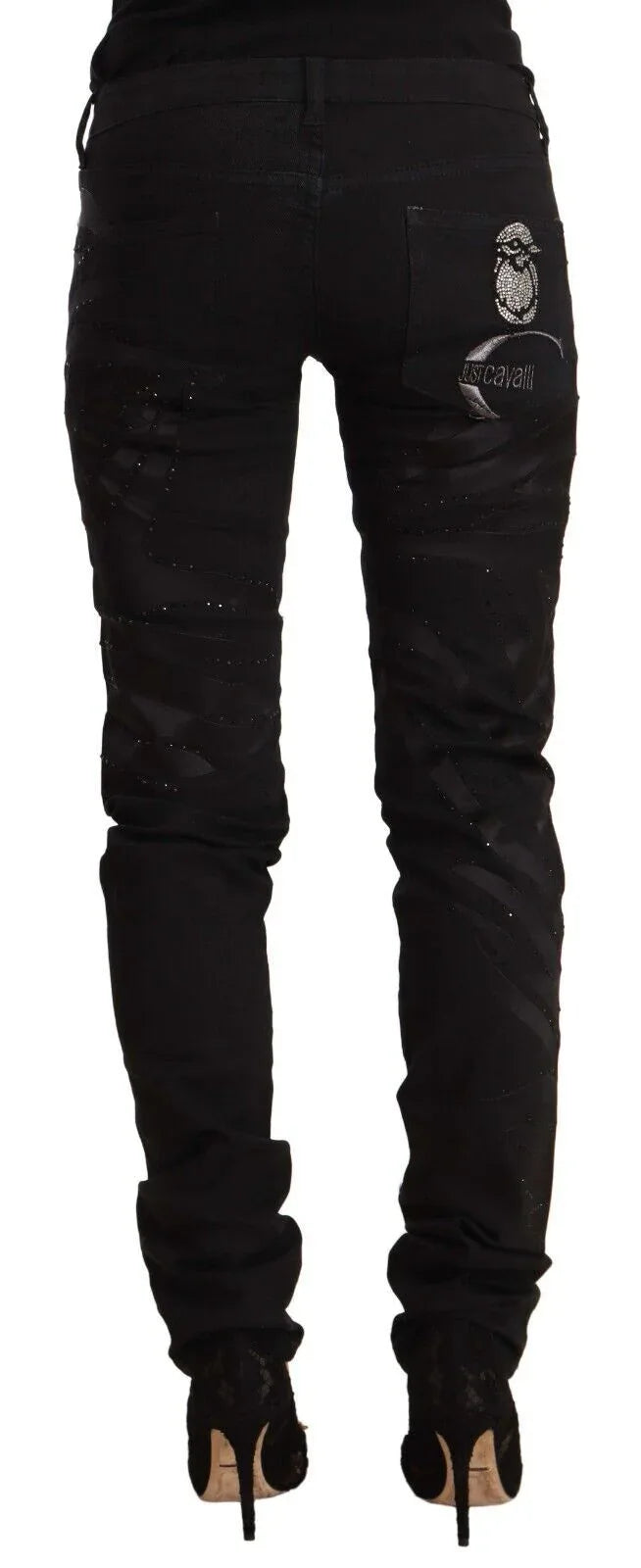Just Cavalli Black Mid Waist Embellished Skinny Jeans - Zeiniez