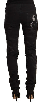Just Cavalli Black Mid Waist Embellished Skinny Jeans - Zeiniez