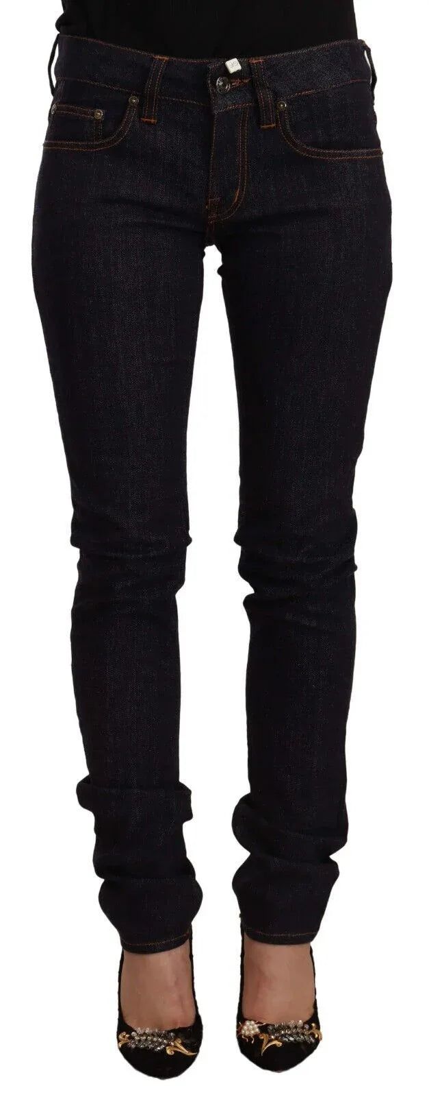 GF Ferre Black Mid Waist Cotton Denim Skinny Jeans - Zeiniez