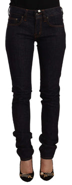 GF Ferre Black Mid Waist Cotton Denim Skinny Jeans - Zeiniez