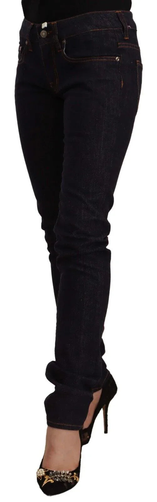 GF Ferre Black Mid Waist Cotton Denim Skinny Jeans - Zeiniez