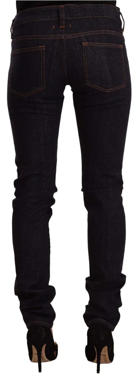 GF Ferre Black Mid Waist Cotton Denim Skinny Jeans - Zeiniez