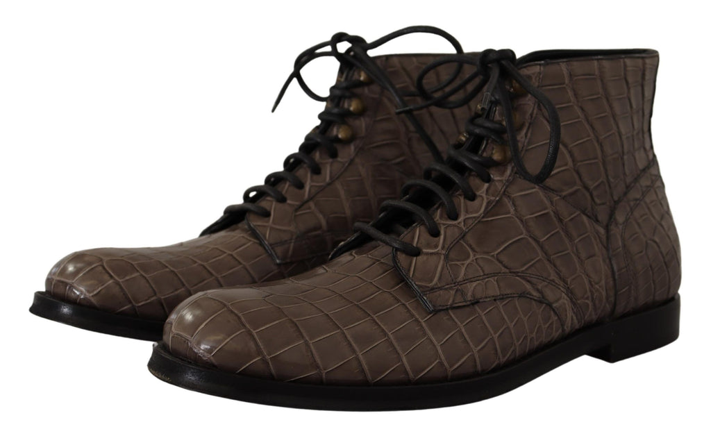 Dolce & Gabbana Gray Crocodile Leather Derby Boots - Zeiniez
