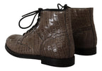 Dolce & Gabbana Gray Crocodile Leather Derby Boots - Zeiniez