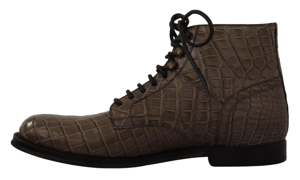 Dolce & Gabbana Gray Crocodile Leather Derby Boots - Zeiniez