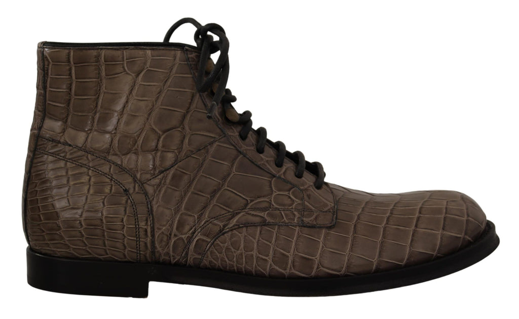 Dolce & Gabbana Gray Crocodile Leather Derby Boots - Zeiniez